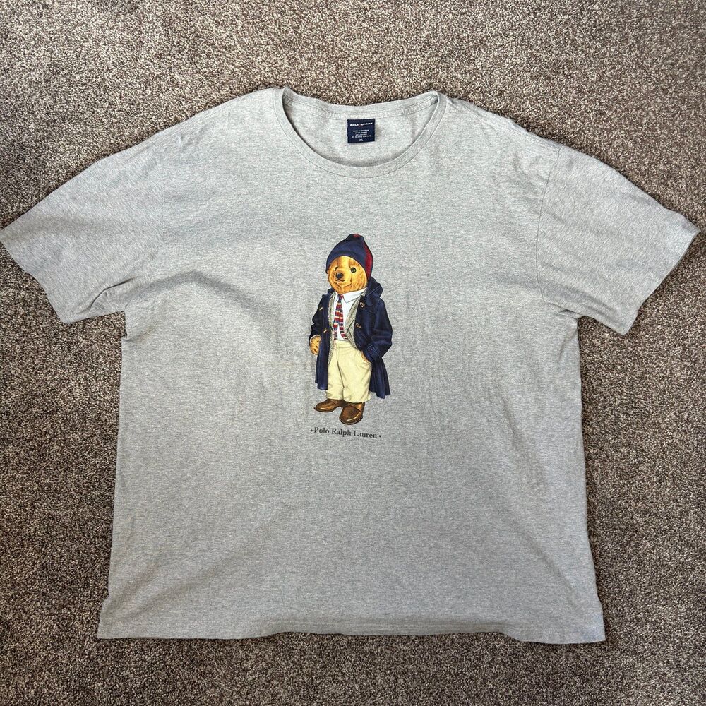 Vtg 90s Polo Sport Ralph Lauren Preppy Bear T-Shirt Grey XL Car Coat OG Tee